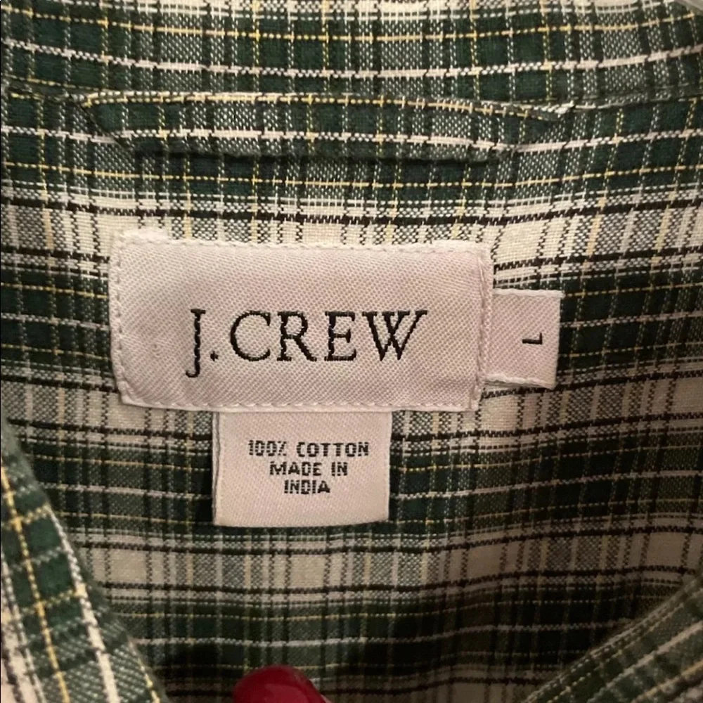 J Crew Mens Sz L Green Button Down SS Plaid SHIRT GUC B007